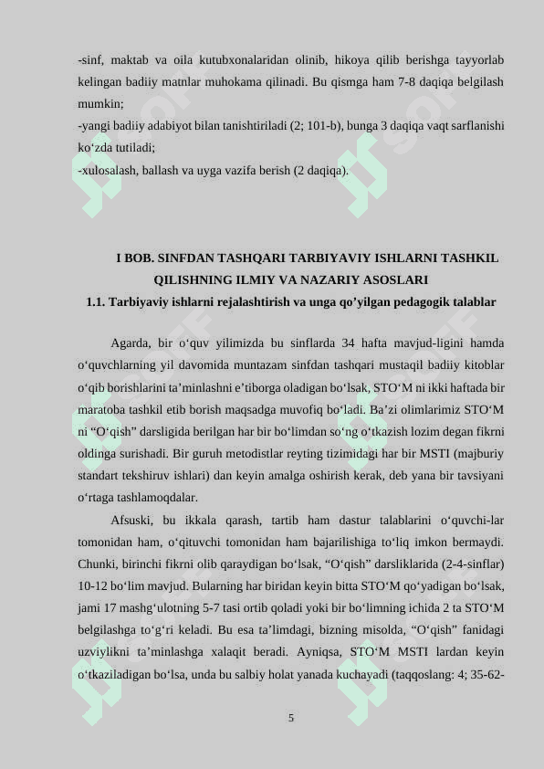 SAVODNI O'RGATISHDA SINFDAN TASHQARI O'QISHNI TASHKIL QILISH 5