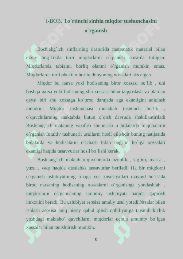 4-SINFDA MIQDORLARNI O`RGANISH 5
