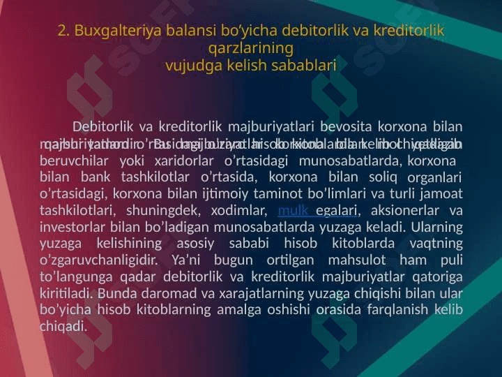 Debitorlik va kreditorlik qarzlarining tahlili 7