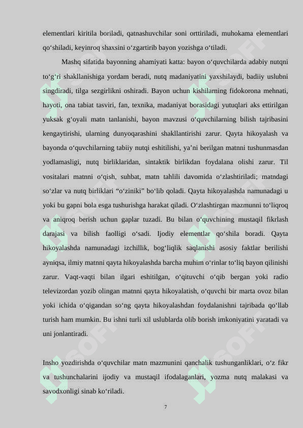 BOSHLANG’ICH SINFLARDA INSHO YOZISHGA O’RGATISH 7