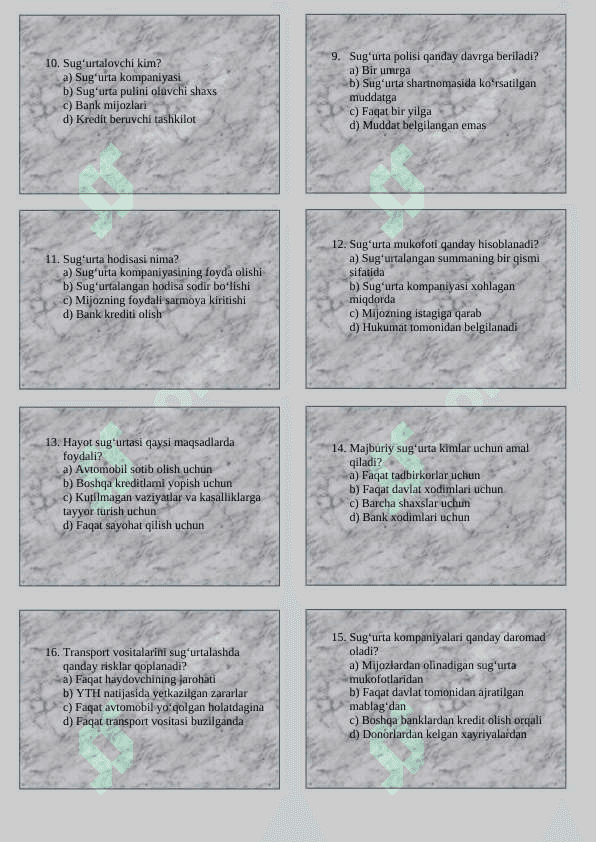 Sug‘urta  TEST 2
