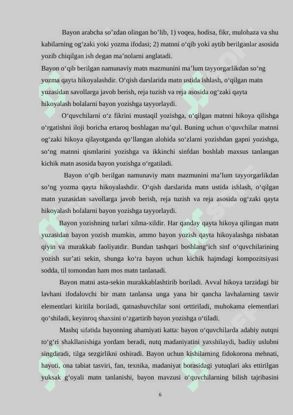 BOSHLANG’ICH SINFLARDA BAYON YOZISHGA O’RGATISH 6