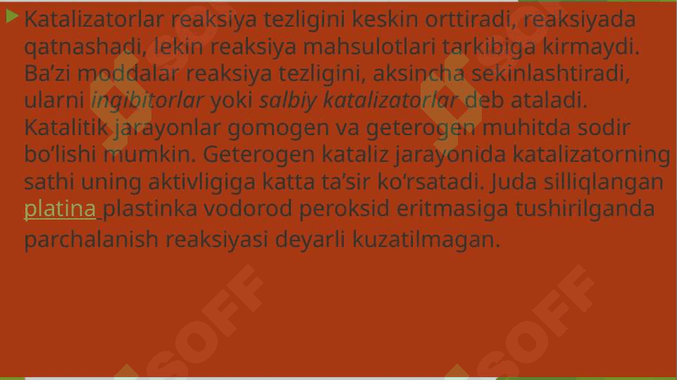 KATALIZATORLARNING FIZIK KO`RSATKICHLARI UNING KATALITIK XOSSASIGA TA`SIRI 4