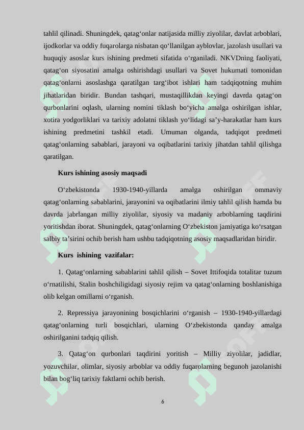 O’zbekistonda 1930 - 1940 yillardagi ommaviy qatag’onlar. 6