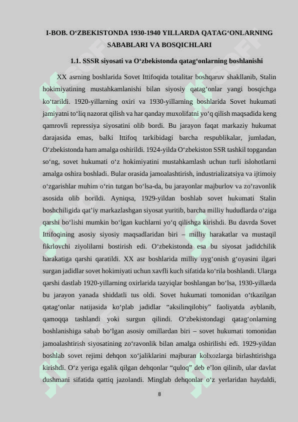 O’zbekistonda 1930 - 1940 yillardagi ommaviy qatag’onlar. 8