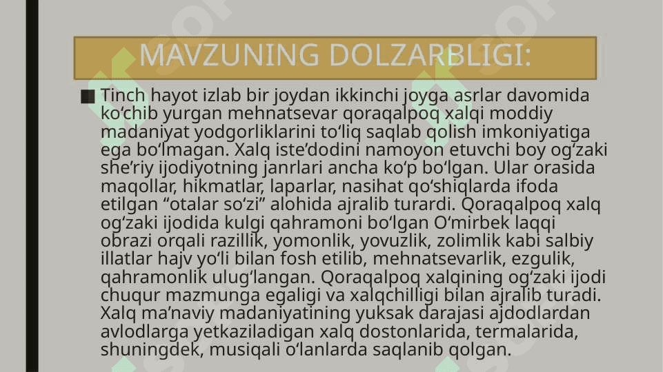 XIX asrning ikkinchi yarmi XX asr boshlarida Qoraqalpoqlar 3