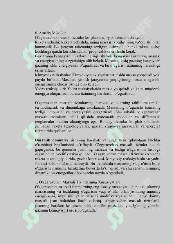 O'zgaruvchan massali jismning harakati Referat 3