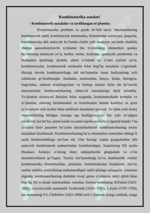 Bo’laklashlar kombinatorikasi 4
