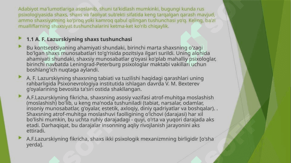 SHAXSNI O`RGANISHNING ZAMONAVIY NAZARIYASI 2