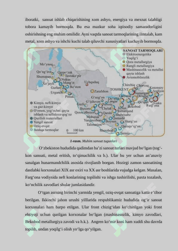 O’zbekiston Respublikasida alohida sanoat tarmoqlarining joylanishi va rivojlanishi (Qurilish materiallari sanoati misolida). 3