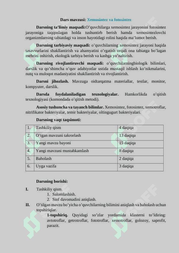 Xemosintez va fotosintez 2