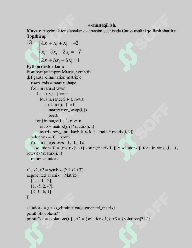 Sonli usullardan mustaqil ish 6