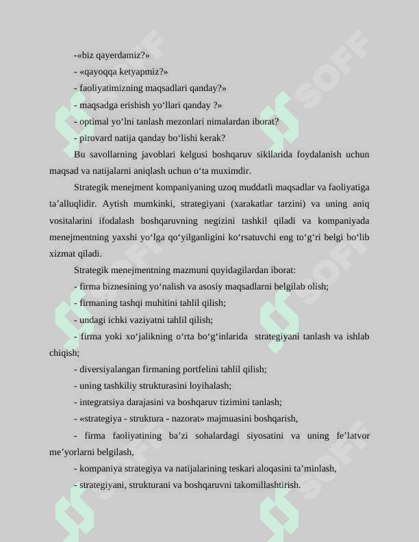 Strategik boshqarish jarayoni mavzusida tayyorlangan mustaqil ish 3