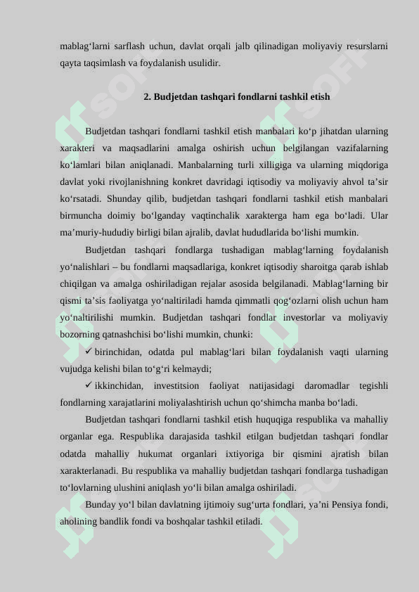 Davlatning budjetdan tashqari maqsadli pul fondlari va davlat krediti. Davlatning budjetdan tashqari maqsadli pul fondlari mavzusida tayyorlangan mustaqil ish 11 sahifa 4