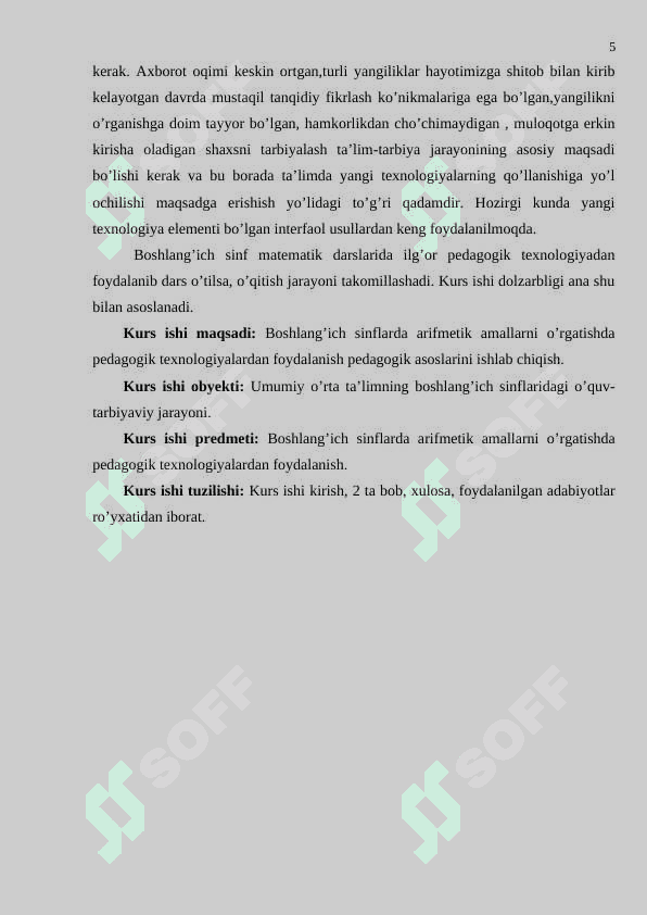 Boshlang’ich sinf matematika darslarida arifmetik amallarni o’rgatish metodikasi 5