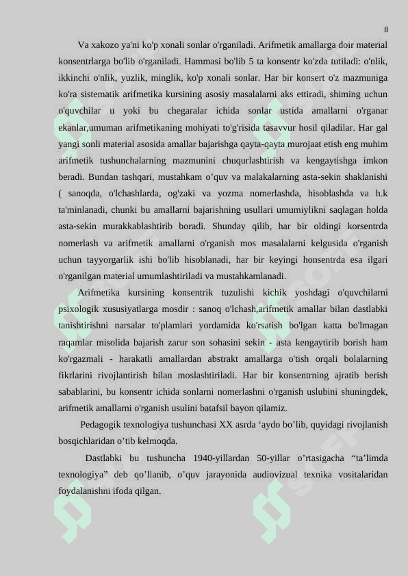Boshlang’ich sinf matematika darslarida arifmetik amallarni o’rgatish metodikasi 8
