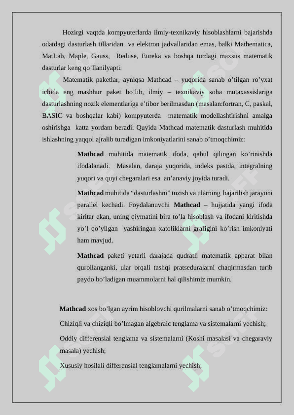 Mathcad dasturini texnik sohalarda qo'llash 2