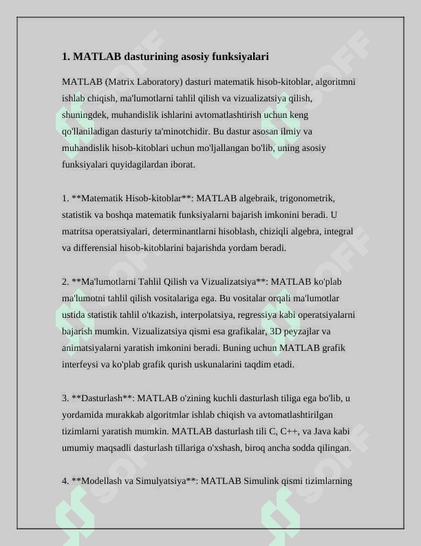 Matlab dasturining imkoniyatlari 2