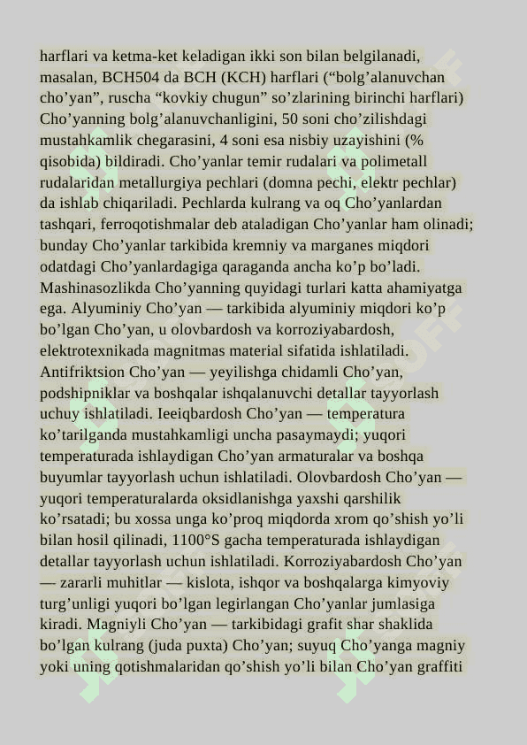 Mavzu_ Chuyan turlari, tasnifi, tarkibi, xossalari, markalanishi 3