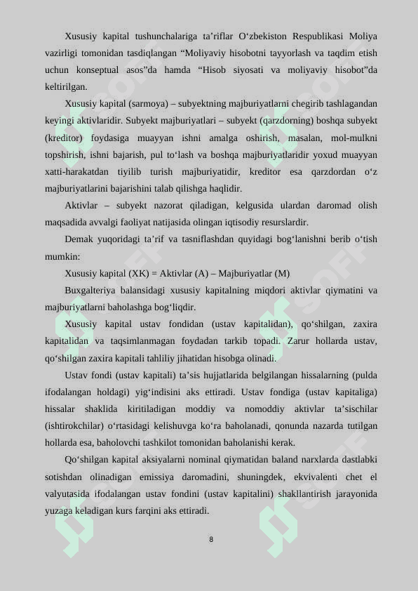 Xususiy kapital tushunchasi. 8