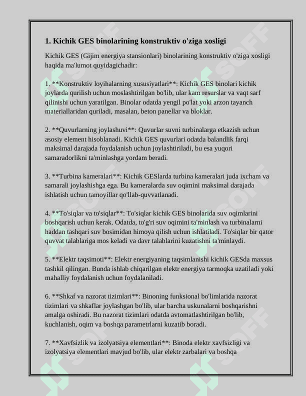 Kichik ges binosi konstruksiyasining oʻziga xos jihatlari 2