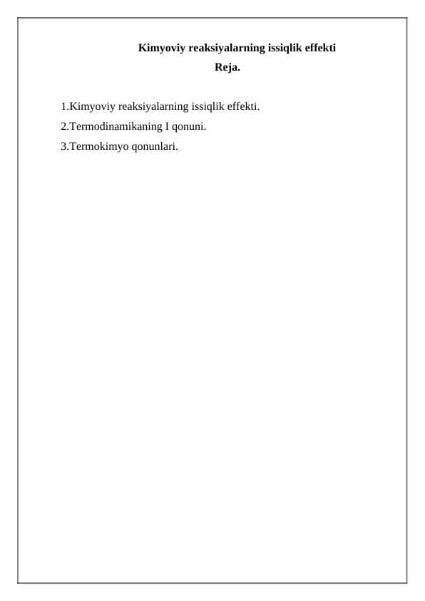Kimyoviy reaksiyalarning issiqlik effekti