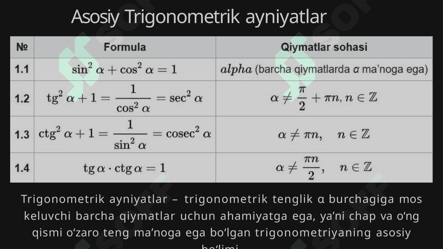 Trigonametrik ayniyatlar 2