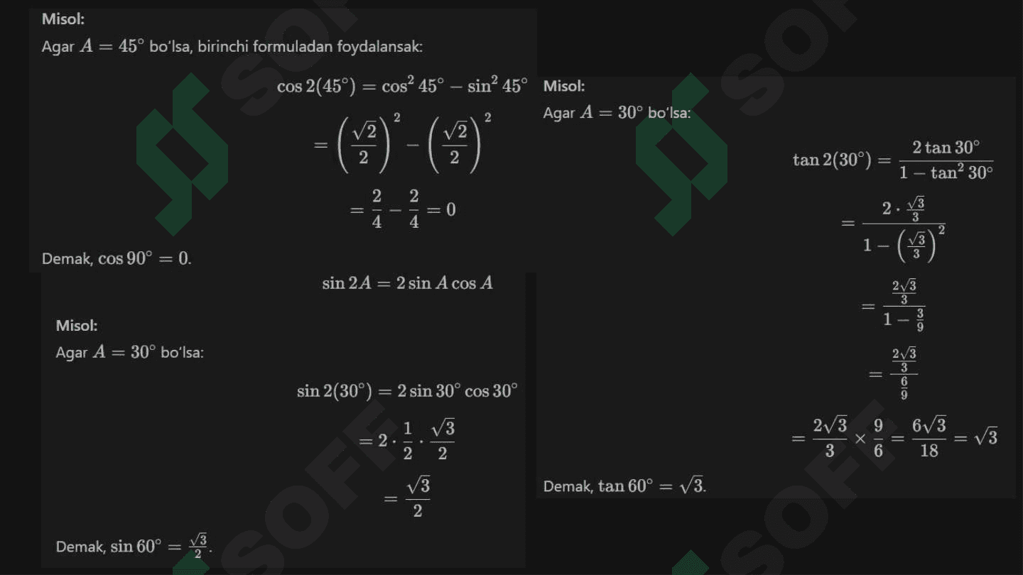 Trigonametrik ayniyatlar 7