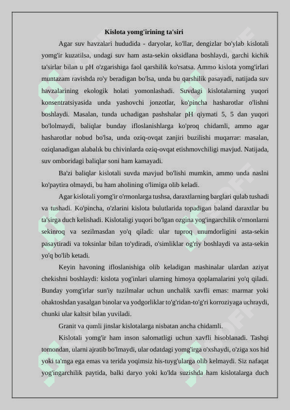 Kislotali yomgʻirlarni ekologik xavsizligi 3