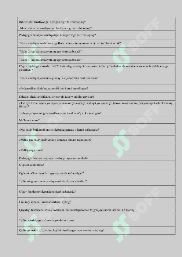 Pedagoglar uchun maxsus test 2