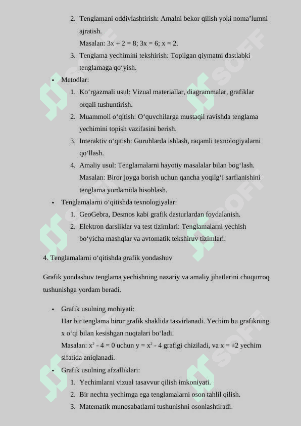 Maktab matematika kursida tenglama mavzusini o‘qitilishi 7