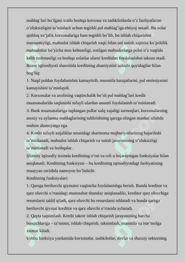 Kredit bozor va uning makroiqtisodiy maqsadi 5