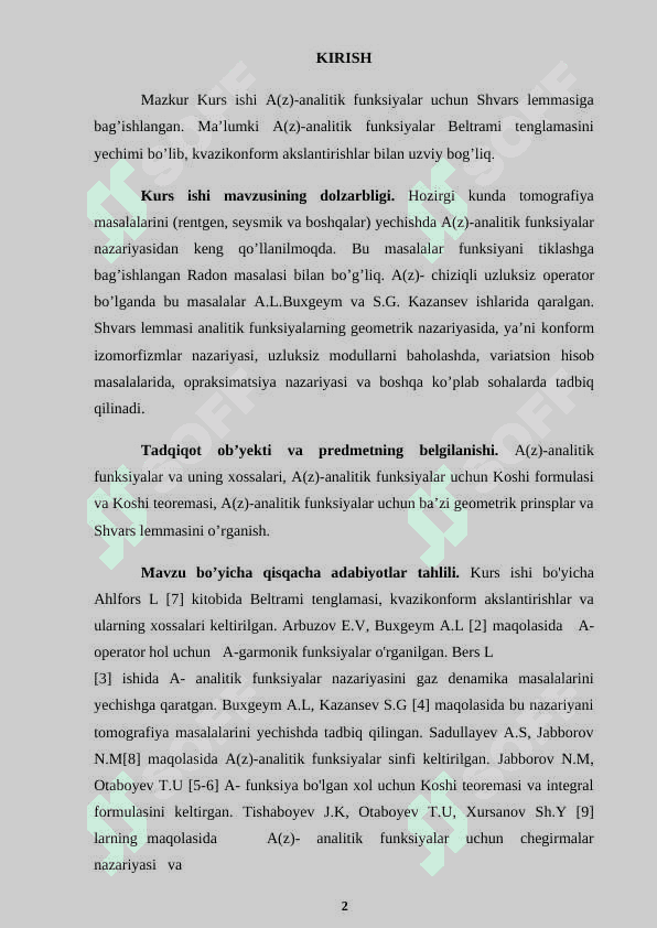 Analitik funksyaning bir qavariqli sohasi 2