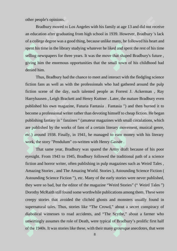 Satiric science-fiction in works by Ray Bradbury 8