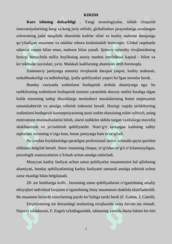 Qobiliyatni o'rganiah test topshiriqlarini tanlash 3