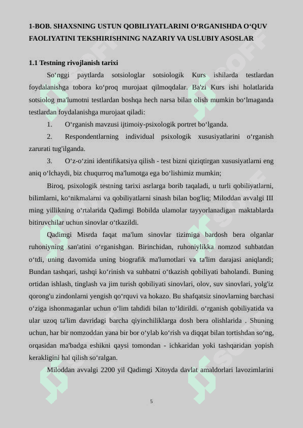 Qobiliyatni o'rganiah test topshiriqlarini tanlash 5