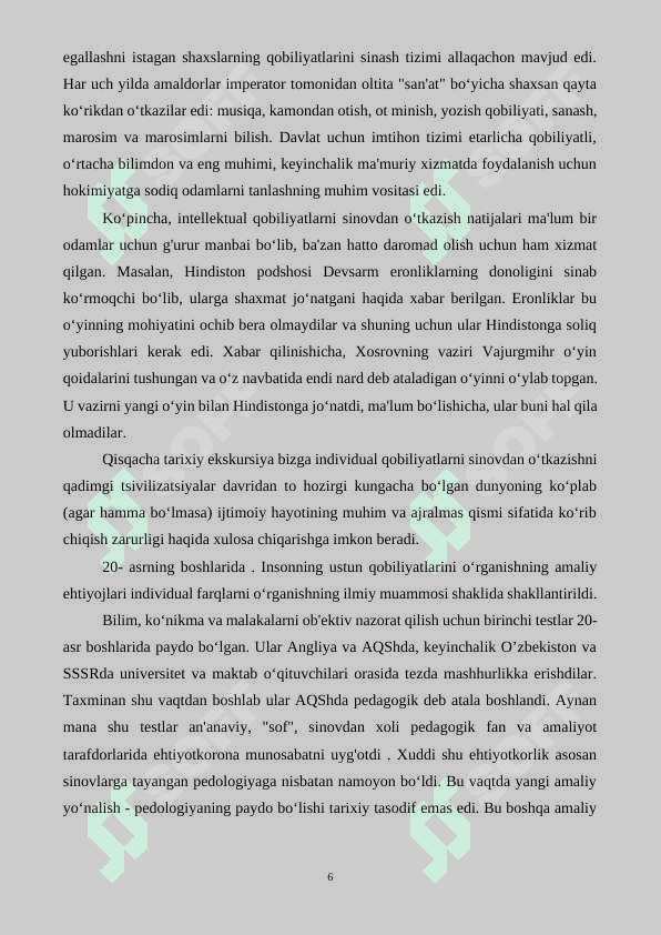 Qobiliyatni o'rganiah test topshiriqlarini tanlash 6