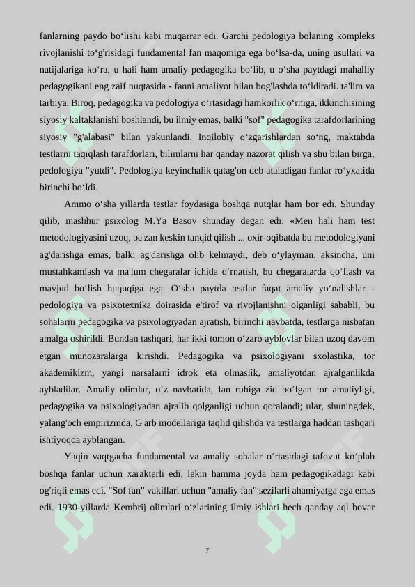 Qobiliyatni o'rganiah test topshiriqlarini tanlash 7