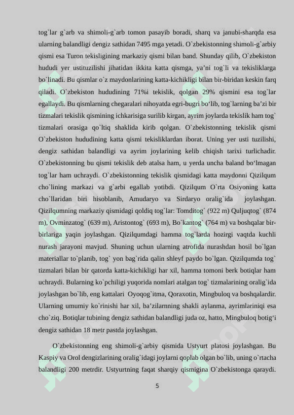 O`ZBEKISTONNING GEOGRAFIK O`RNI 5
