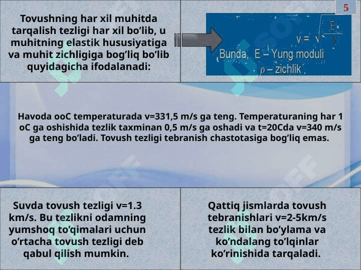 BIOAKUSTIKA ASOSLARI. TIBBIYOTDA TOVUSHDAN FOYDALANISH. 5