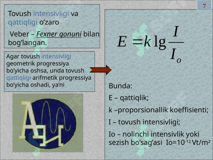 BIOAKUSTIKA ASOSLARI. TIBBIYOTDA TOVUSHDAN FOYDALANISH. 7
