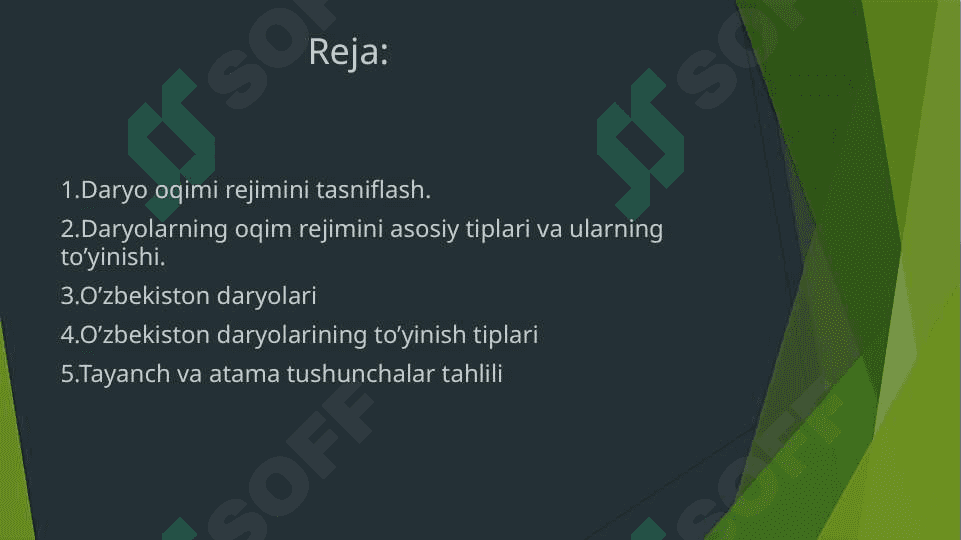 Daryolarning to’yinish manbalari va tasnifi. O’zbekiston daryolari 2