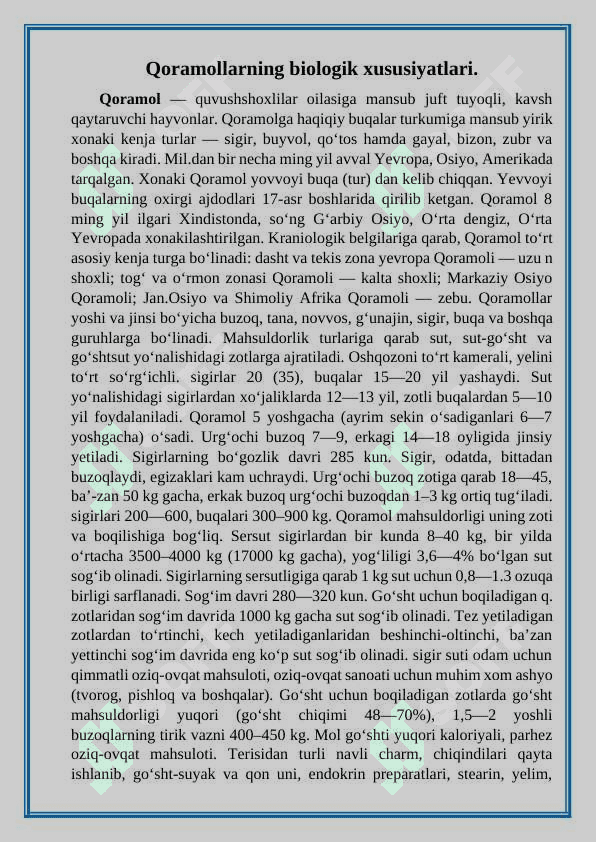 Qoramollarning biologik xususiyatlari 2