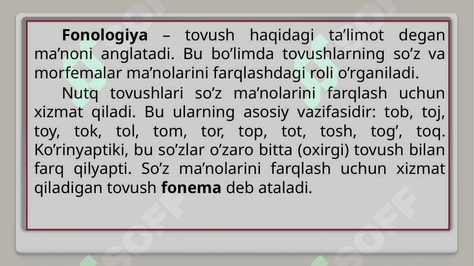 Fonetika. Nutq a’zolari, apparati. Artikulyatsiya. Tilning fonetik vositalari. Unli tovushlar, ularning tasnifi. Undosh tovushlar, ularning tasnifi. 7
