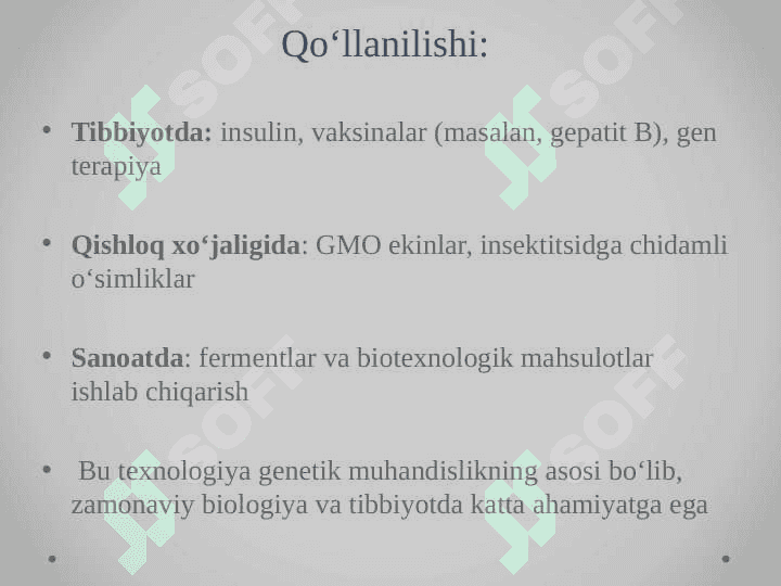 TIBBIYOTDA DNK REKOMBINANTLARNING QO’LLANILISHI 6