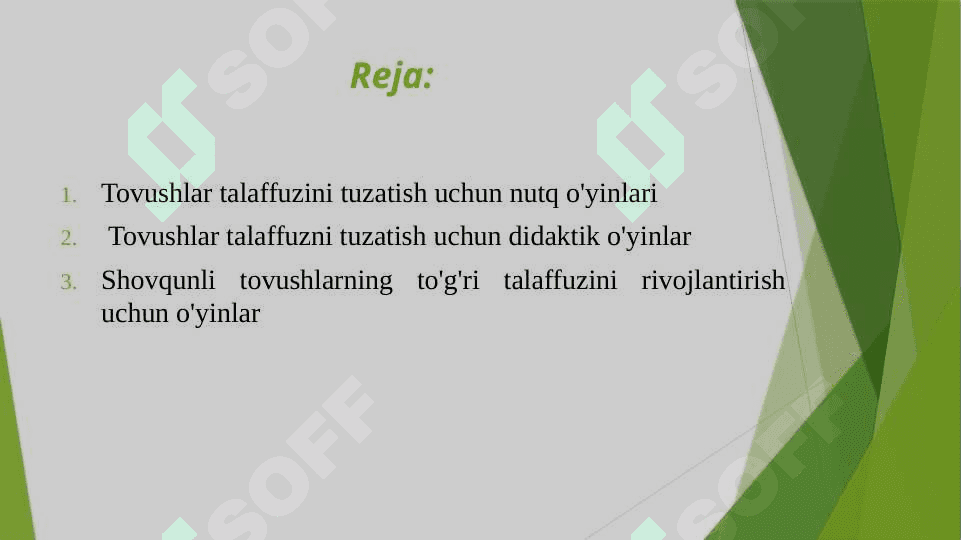 Tovushlar  talaffuzini  shakllantirishga  qaratilgan  o’yinlar. 2