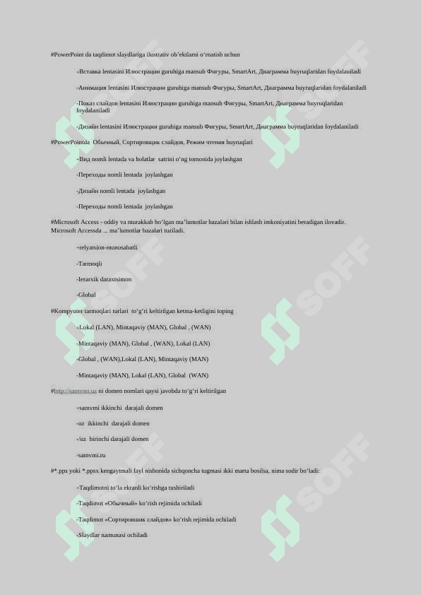 AXBOROT TEXNALOGIYALARI TEST 300  ta javobi bilan 2