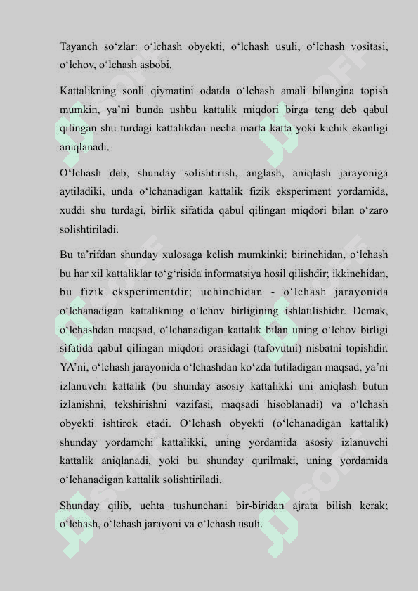 O’lchash turlari. mavzusida mustaqil ish 6