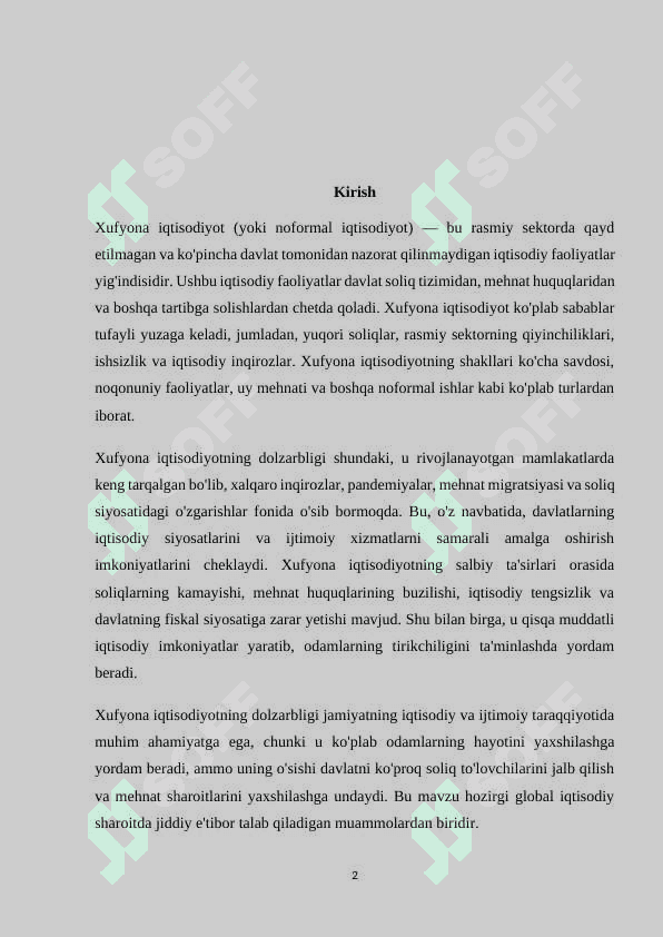 Mavzu: Xufyona iqtisodiyot. KURS ISHI 2