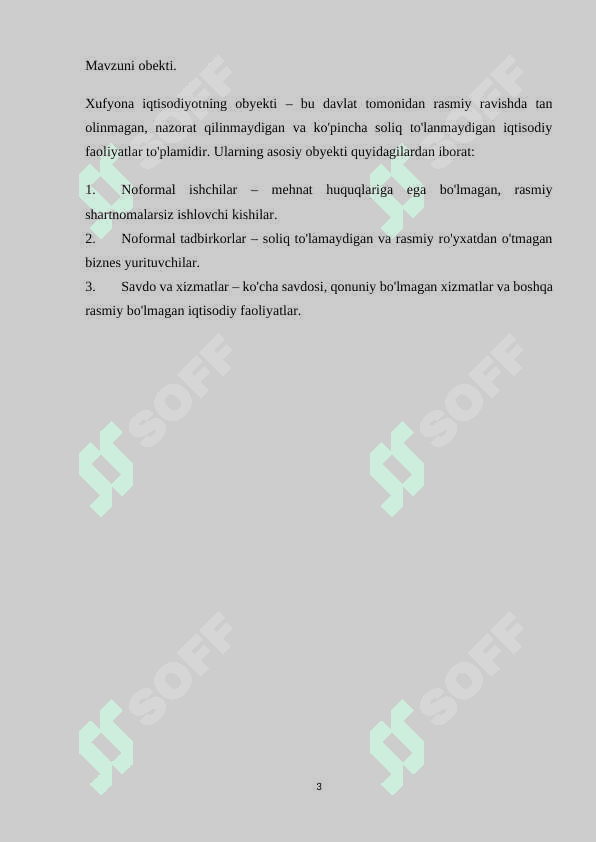 Mavzu: Xufyona iqtisodiyot. KURS ISHI 3